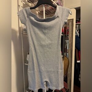 Grey Rib Off Shoulder Romper